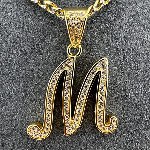 18K Gold Plated over 925 Solid Sterling Silver "M" Letter Necklace - Picture 2 of 10